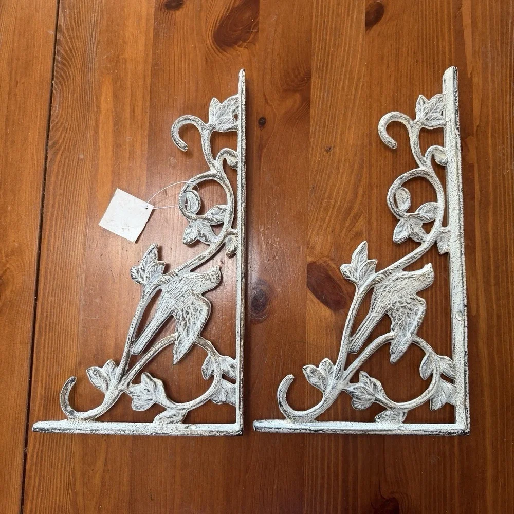 Metal Shelf Brackets Corbels Birds Off White Architectural Cottage Rustic READ